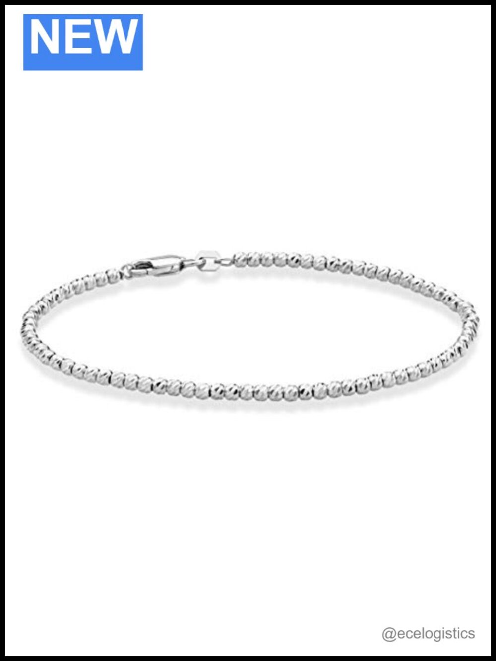 925 Sterling Silver Diamond-Cut Bead Ball Chain Anklet Made in Italy